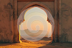Generative AI Image of Simple Frame of Entrance Gate with Desert View in the Afternoon