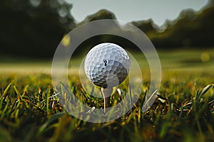 Generative AI Image of Small Golf Ball with Nature View in Green Field