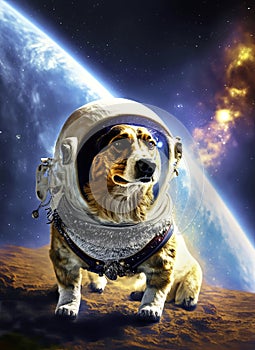 Generative AI image of a space dog. traveler