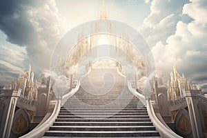 Generative AI Image of Stairway Leading to Heaven Gate with Bright Light from the Sky