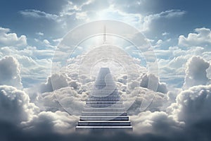 Generative AI Image of Stairway to Heaven Among the White Clouds with Bright Light