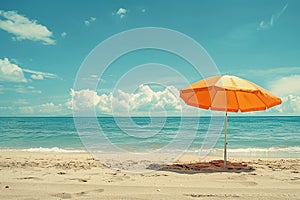 Generative AI Image of Summer Background with Umbrella on Seaside Beach and Copy Space