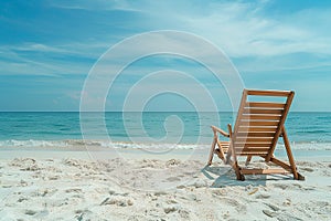 Generative AI Image of Sun Lounger Chair on the Beach with Copy Space on Summer Background