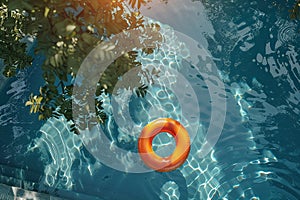 Generative AI Image of Top View of Lifebuoy Ring Floating on Swimming Pool in Summertime