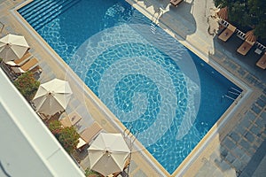 Generative AI Image of Top View of Outdoor Swimming Pool Landscape in Hotel Resort