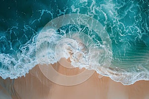 Generative AI Image of Top View of Summer Background with Sea Water Waves on the Beach