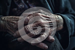 Generative Ai image of a very old winkled hands