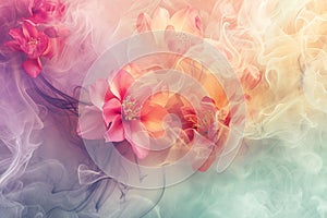 Generative AI Image of Watercolor Flowers Painting Artwork with Smoke Texture