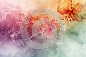 Generative AI Image of Watercolor Flowers Painting Background with Smoke Texture