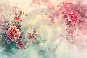 Generative AI Image of Watercolor Flowers Painting Design Artwork on Smoke Background