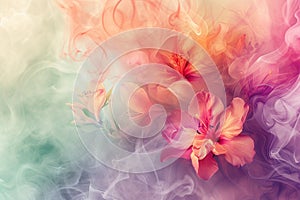 Generative AI Image of Watercolor Flowers Painting in Spring with Smoke Texture