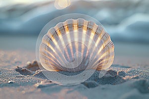 Generative AI Image of White Sea Shell on Beach Sand