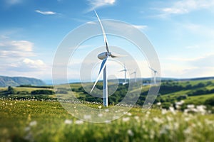 Generative AI Image of Wind Turbines Windmills in a Green Meadow