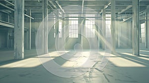 Generative AI Industrial building interior. Empty building for factory or plant. Spacious industrial building with