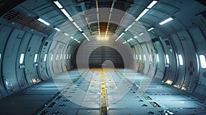 Generative AI An interior of an empty cargo hold of an airplane business concept.