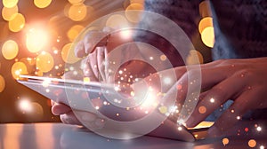 Generative AI Internet network technology, digital software development, future tech background, IoT concept. Man