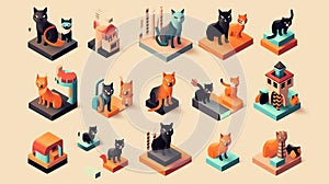 Generative AI Isometric Domestic Animals Pets-