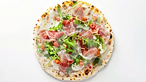 Generative AI Italian street food flat lay with piadina isolated on a white background  Piadina romagnola  Italian