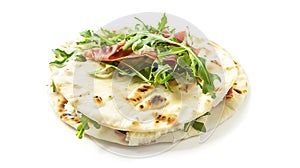 Generative AI Italian street food flat lay with piadina isolated on a white background  Piadina romagnola  Italian