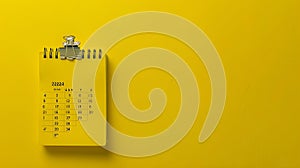 Generative AI January 2024 desk calendar on yellow background Directly above Flat lay business concept.