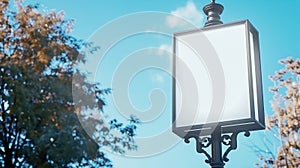 Generative AI A lamp post with an elevated blank poster mockup an empty advertising banner template placeholder on