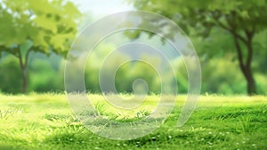 Generative AI landscape green grass field with blur trees  background watercolor effect business concept.