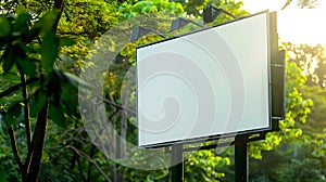 Generative AI Large blank billboards and pole banner for outdoor advertising Billboards with green natural backgro