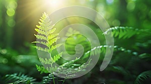 Generative AI Leaves of a young fern closeup with copy space Beautiful fresh fern sprouts in spring woodlands Clos