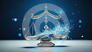 Generative AI and Legal Balance Conceptual Image. A conceptual photo blending the scales of justice with a cosmic theme