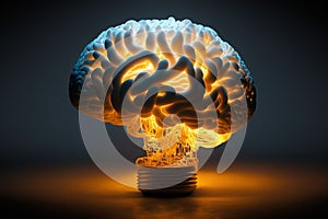 Generative AI of a lightbulb in the shape of a brain concept for Education on Sustainable Power, Bright Ideas for Science Projects