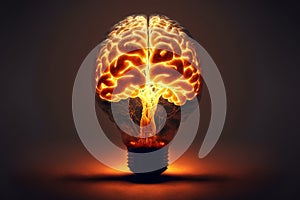 Generative AI of a lightbulb in the shape of a brain concept for Electrical Energy Conservation Tips, Mind Mapping for Idea