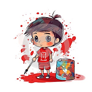 Generative AI Little Boy with Paint-