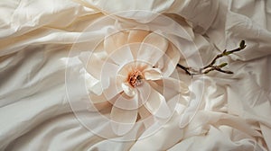 Generative AI Magnolia flower flat lay morning in bed concept composition Top view business concept.