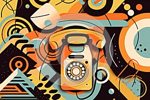 Generative ai. Memphis style background telephone ring