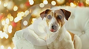 Generative AI Merry Christmas and Happy New Year Closeup portrait of The Jack Russell Terrier dog the dog licks it