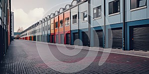 Generative AI, Mini colorful metal self storage facilities rental units, warehouse exterior