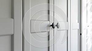 Generative AI Minimal white closet or wardrobe with black doors handle Interior  object photo Closeup and selectiv