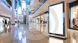 Generative AI Mockup standalone big screen info kiosk Digital media with blank white screen modern panel display s