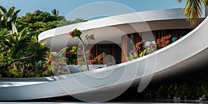 Generative AI, modern luxury house with lush tropical garden.