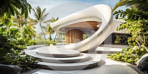 Generative AI, modern luxury house with lush tropical garden.