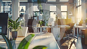 Generative AI Modern openplan office interior workspace business concept. photo
