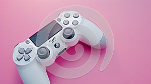 Generative AI Modern white gamepad on a pink background close up game controller for video games flat lay business