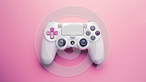 Generative AI Modern white gamepad on a pink background close up game controller for video games flat lay business