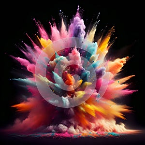 Generative AI Multi colored powder exploding on a black background