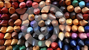 Generative AI Multiple colored wooden crayons bottom arranged in seamless pattern, abstract backdrop, soft focus c