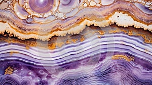 Generative AI, natural volcanic agate stones close-up light digital lavender and golden texture.