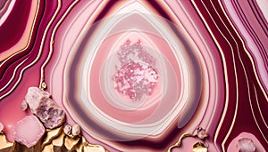 Generative AI, natural volcanic agate stones close-up pink magenta and golden texture.