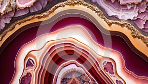 Generative AI, natural volcanic agate stones close-up pink magenta and golden texture. Wallpaper background, quartz marble,