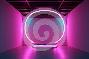 Generative AI: Neon background with stage inside empty room