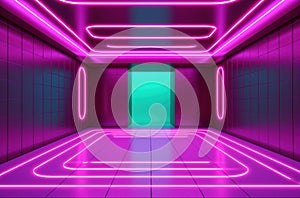 Generative AI: Neon background with stage inside empty room